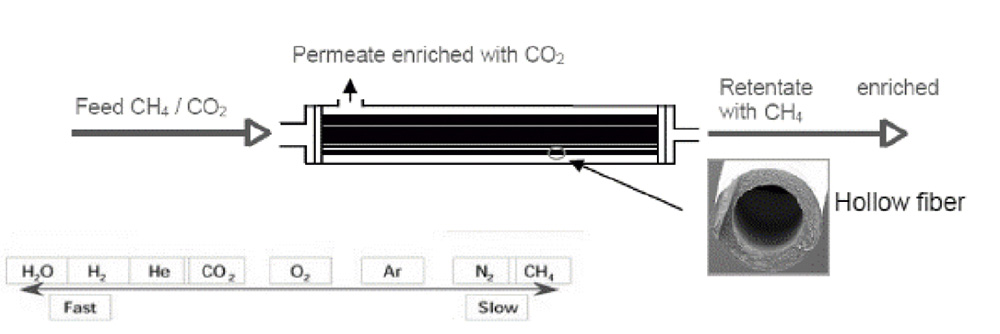 Flujos de diferentes gases a través de un módulo de membranas y la velocidad de separación de los mismos