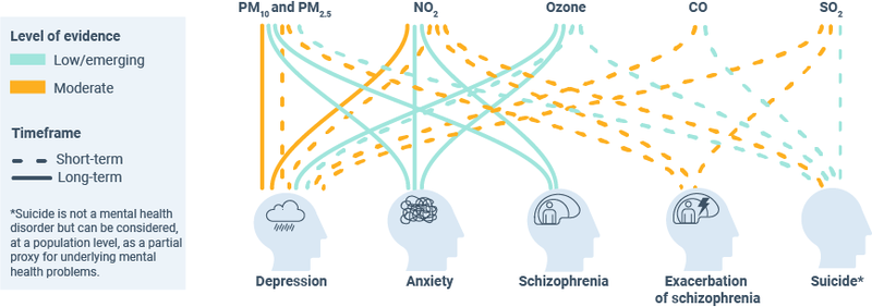 Relación entre la contaminación atmosférica y los trastornos de salud mental.