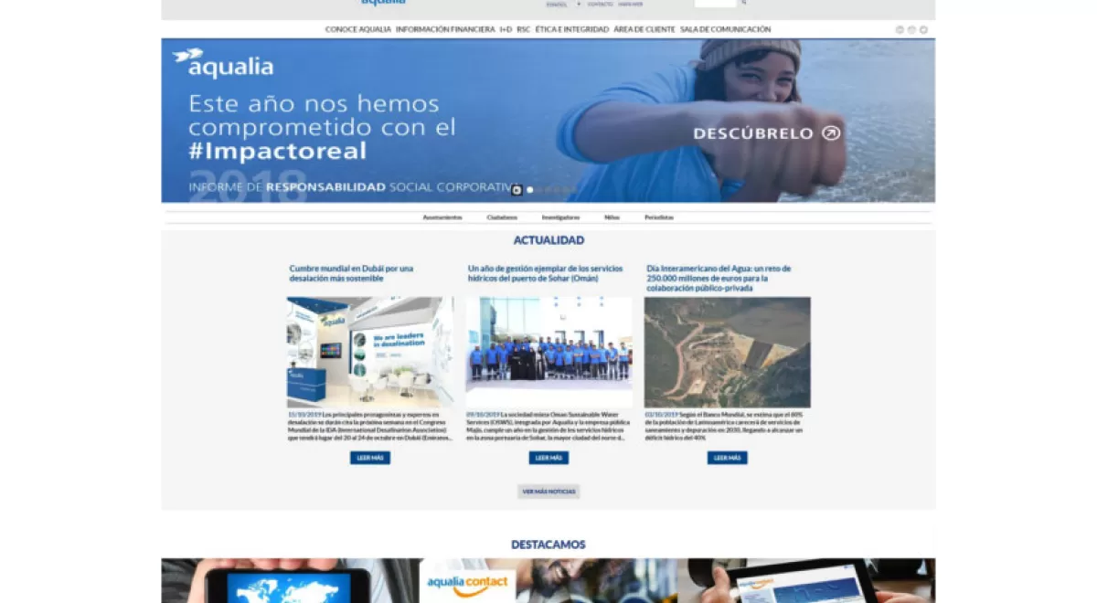 Más de 1,7 millones de visitas a la web de Aqualia en el último año