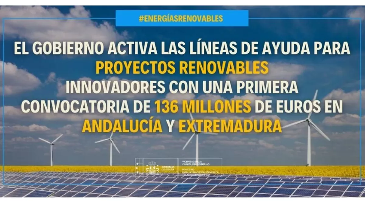 El Gobierno destina 136 millones de euros para proyectos renovables en Andalucía y Extremadura