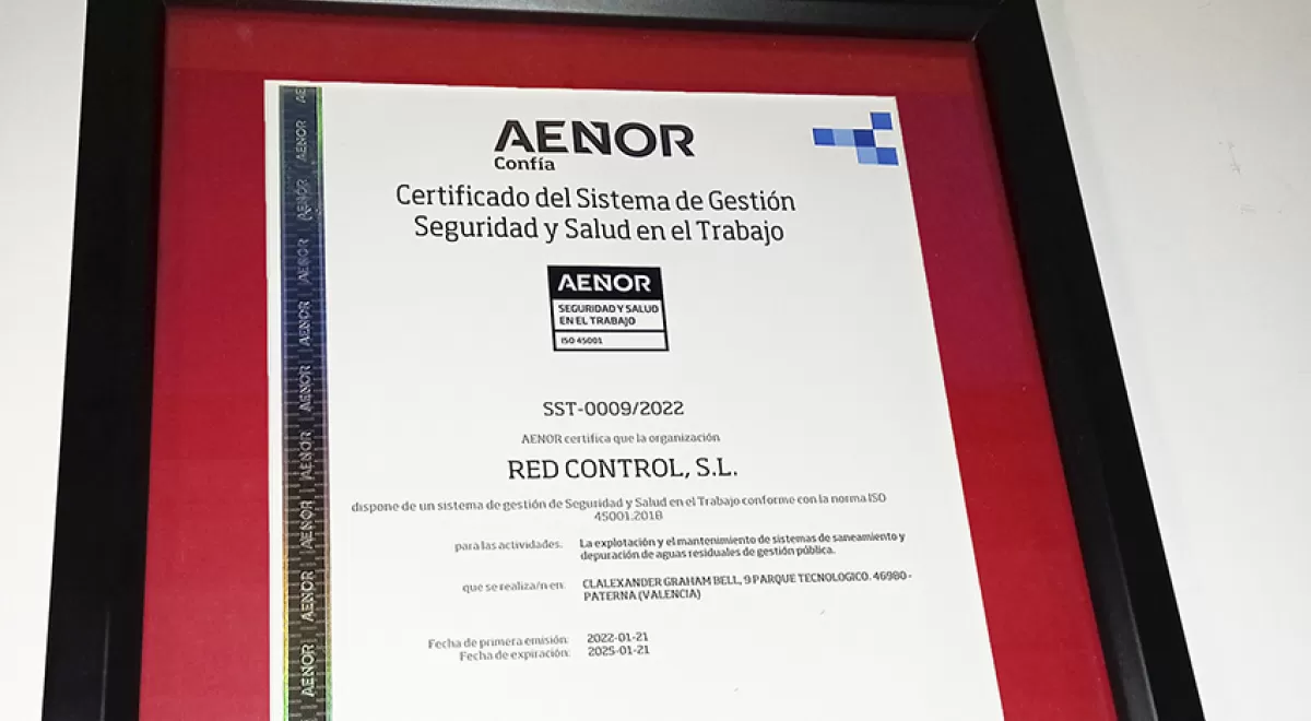 RED CONTROL renueva la certificación de la norma ISO 45001:2018 sobre seguridad y salud en el trabajo