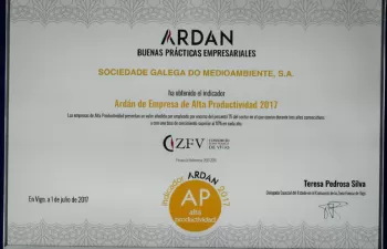 Sogama recibe el Certificado Ardán de Empresa de Alta Productividad 2017