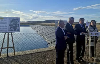 Luis Planas visita las obras de construcción de la estación de bombeo del canal de Molinar del Flumen, en Sangarrén (Huesca)