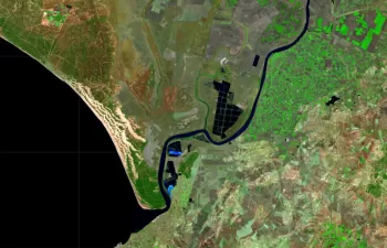 Imagen de satélite que muestra la falta de agua en las lagunas de Doñana. Sentinel 2, Author provided